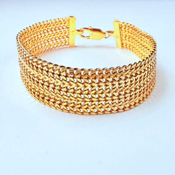 Milor 18K Gold Vermeil Mesh Sterling Silver 925 Chain Link Bracelet 17mm Italy - Picture 1 of 11